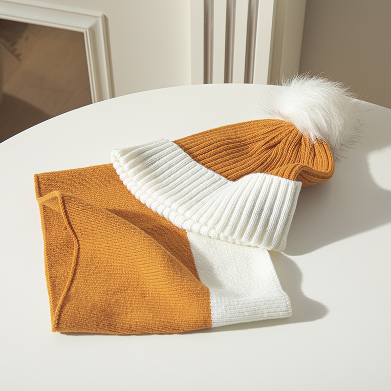 Designer Team Ventilation Faux Fur Wool Fuzzy Cashmere Knitted Custom Winter Beanie Women Men Hat Caps And Scarf Set