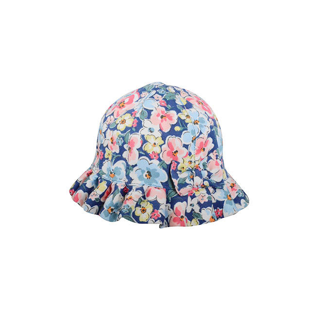 100% Cotton Boys Fisherman Bucket Sun Hat Lovely Baby Hat with Embossed and Puff Printing Bows Pattern