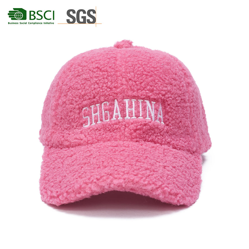 Wholesale Pink Women Plush Hat Winter High Quality Baseball Caps 6 Panel Baseball Caps Custom Embroidery logo for Ladies