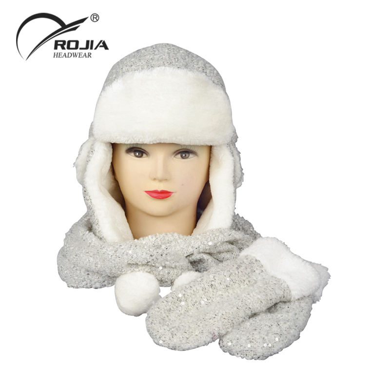 Eskimo Sequined Fabric Winter Hat With Synthetic Fur