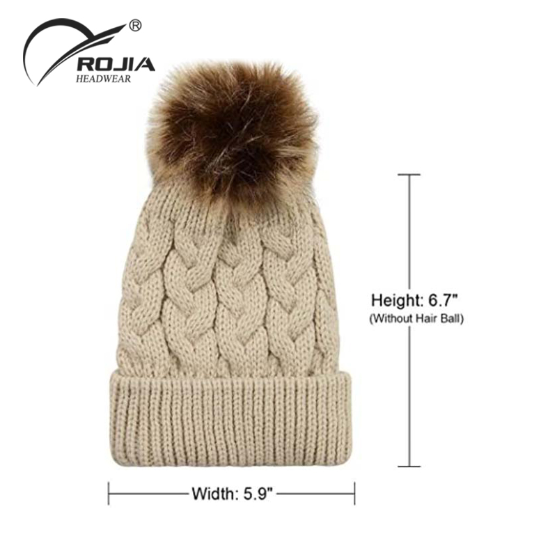 Wholesale Custom Ladies Polyester Knitted Loop Solid Color Warm Winter Thick Beanie Hat Cap