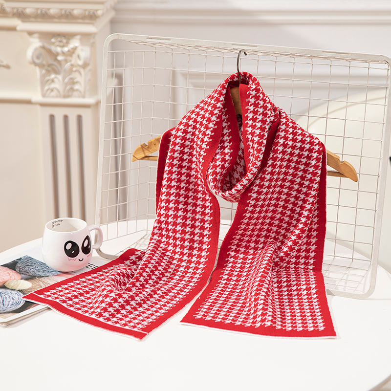 High Quality Goods Houndstooth Weave Excellent Texture Cashmere Winter Knitted Wool Scarf Shawl Custom