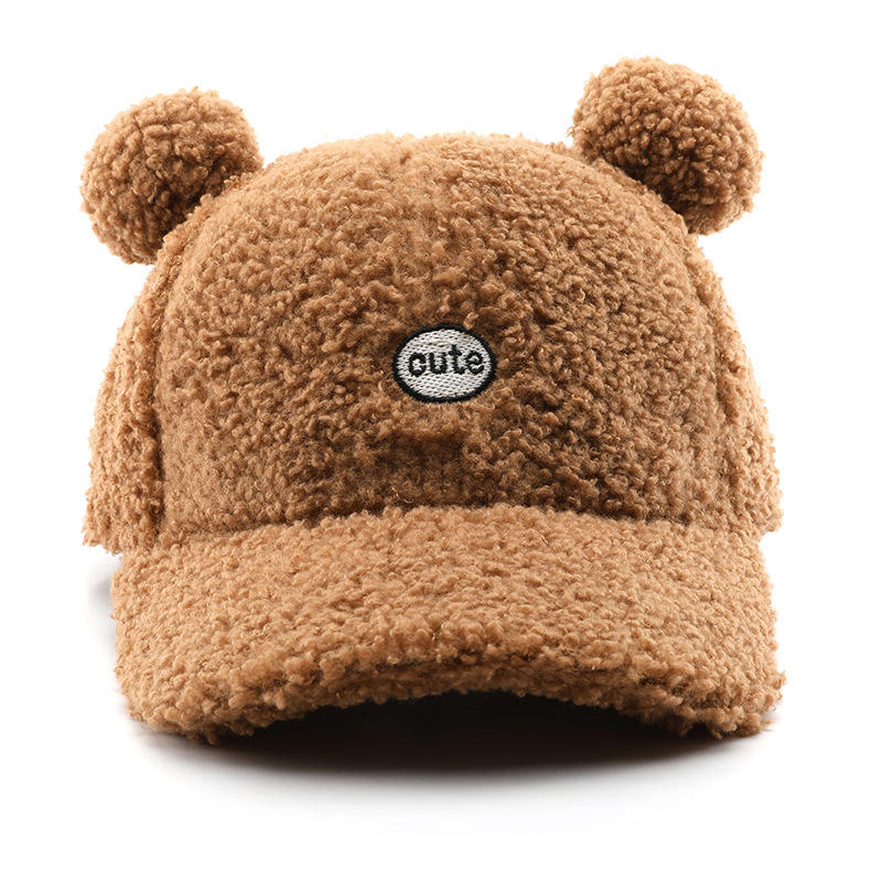 Fashion Winter Sherpa Fur Hat for Girl Custom Cute Baseball Bear Fur Cap Wool Felts Hats