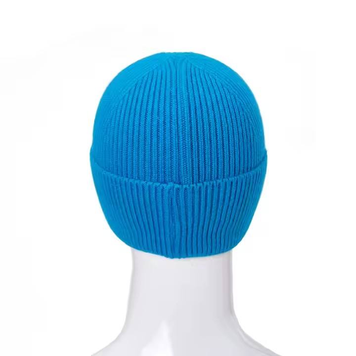 Beanie Manufacturer Custom Acrylic Knitted Stylish Slouchy Beanie RPET Winter Hat for Men With Embroidery Leather Patch Logo