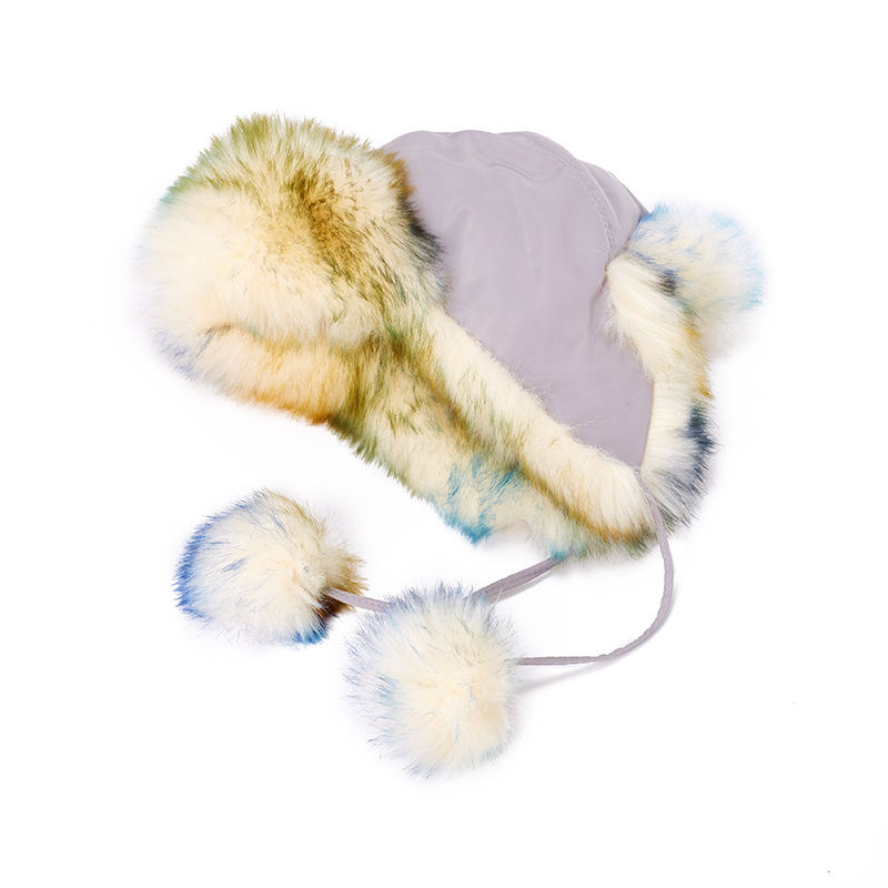 Winter Faux Fur Knitted Russian Hat with Earflap Waterproof Ski Trapper Hats for Sports Party Fishing Synthetic Fur Hat