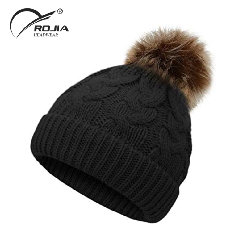 Wholesale Custom Ladies Polyester Knitted Loop Solid Color Warm Winter Thick Beanie Hat Cap