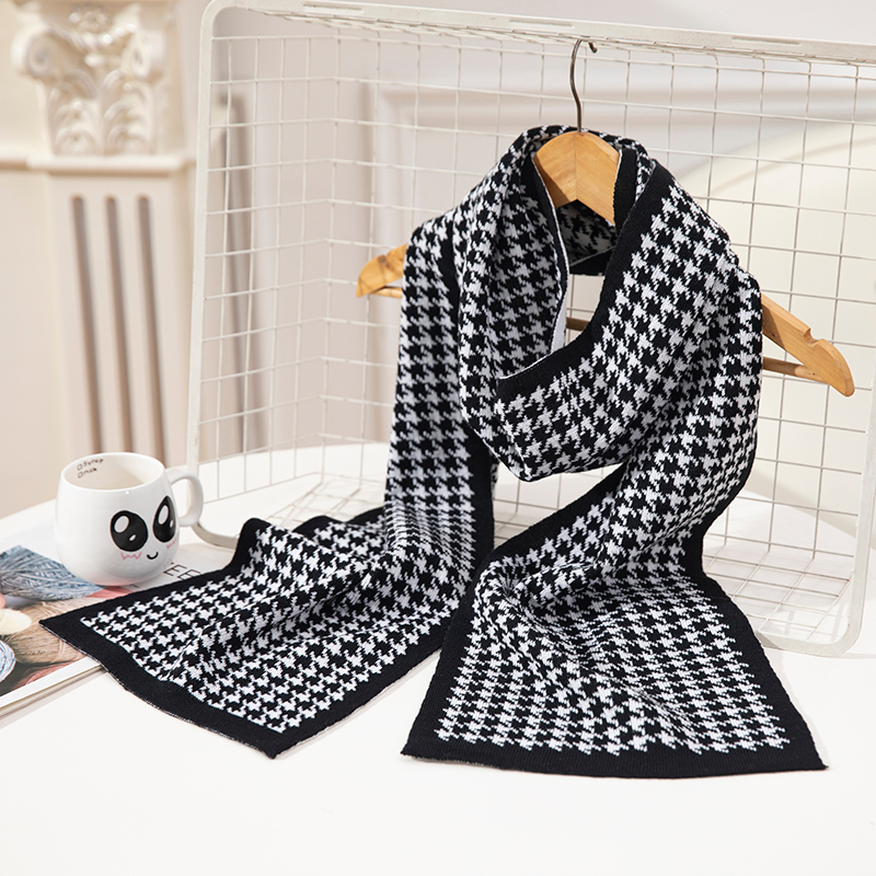 High Quality Goods Houndstooth Weave Excellent Texture Cashmere Winter Knitted Wool Scarf Shawl Custom