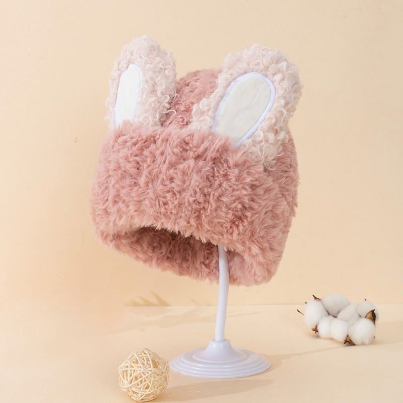 Autumn and Winter New Fashion Cute and Sweet Thickened Warm Rabbit Ear Hat Plush Cold-proof Versatile Ear protection Knitted Hat