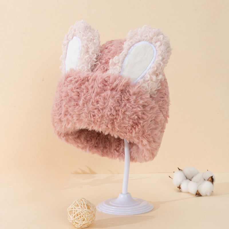 Autumn and Winter New Fashion Cute and Sweet Thickened Warm Rabbit Ear Hat Plush Cold-proof Versatile Ear protection Knitted Hat