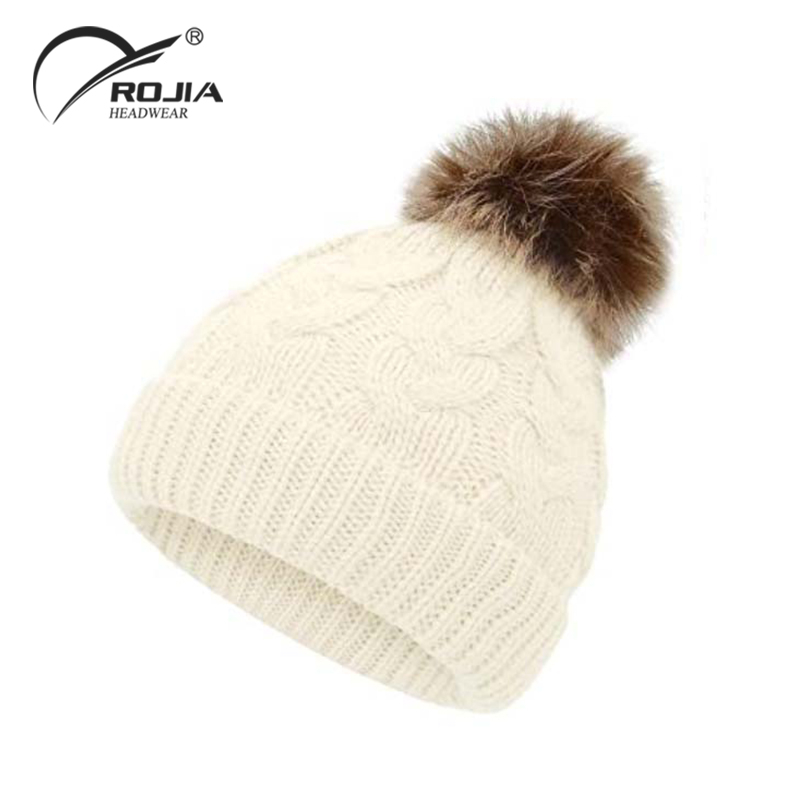 Wholesale Custom Ladies Polyester Knitted Loop Solid Color Warm Winter Thick Beanie Hat Cap
