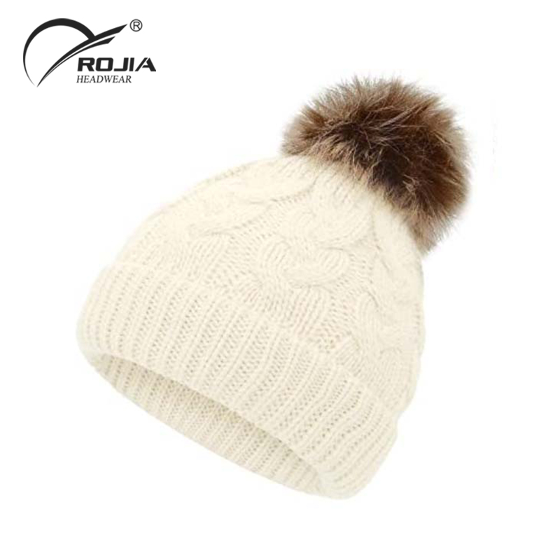 Wholesale Custom Ladies Polyester Knitted Loop Solid Color Warm Winter Thick Beanie Hat Cap