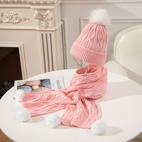 OEM Manufacture Classic Pink Wholesale Winter Sets Plain Children Girls Knitted Fashion Scarf And Hat·set