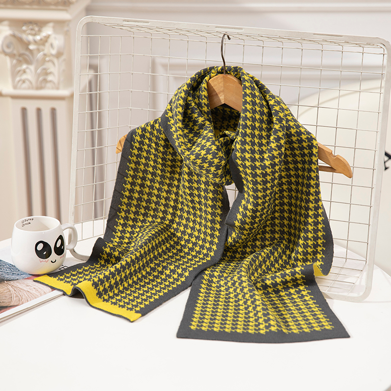 High Quality Goods Houndstooth Weave Excellent Texture Cashmere Winter Knitted Wool Scarf Shawl Custom