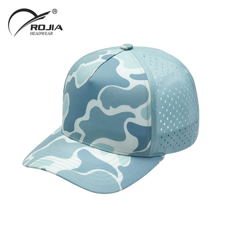 Custom Blank 5 Panel Curved Perforated Hole Baseball Caps Waterproof Camouflage Hat for Men Camo Performance Snapback Hat