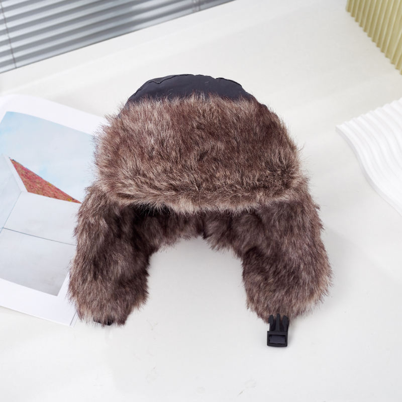 Winter Faux Fur Knitted Russian Hat with Earflap Waterproof Ski Trapper Hats for Sports Party Fishing Synthetic Fur Hat