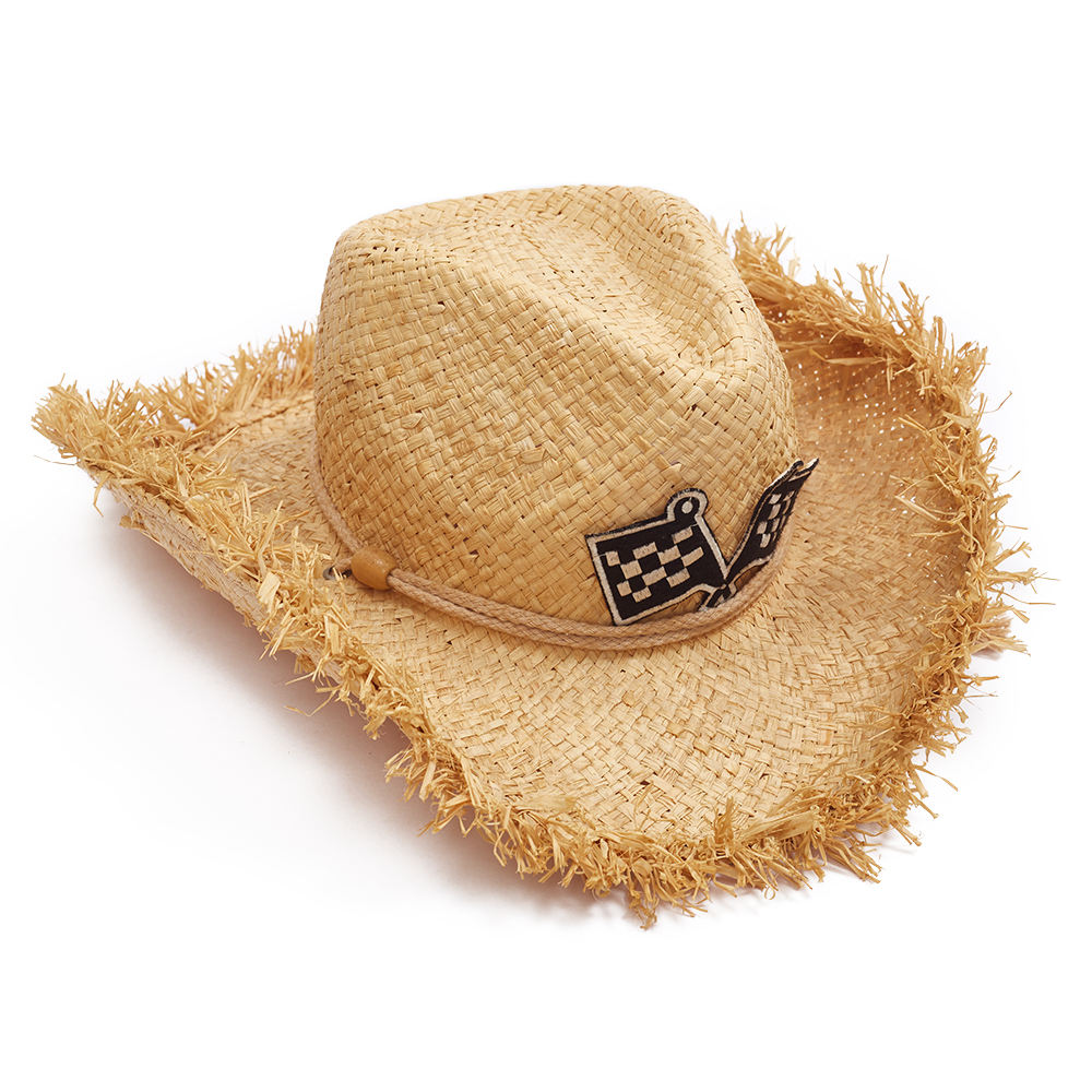 Custom Personalized Hand Woven Summer Wide Brim Surf Beach Hat American Flag Logo Large Brim Lifeguard Hollow Straw Hat for Men