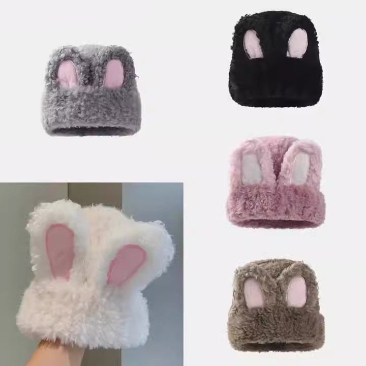 Autumn and Winter New Fashion Cute and Sweet Thickened Warm Rabbit Ear Hat Plush Cold-proof Versatile Ear protection Knitted Hat