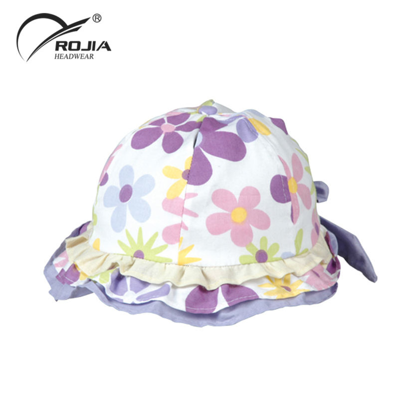 100% Cotton Boys Fisherman Bucket Sun Hat Lovely Baby Hat with Embossed and Puff Printing Bows Pattern