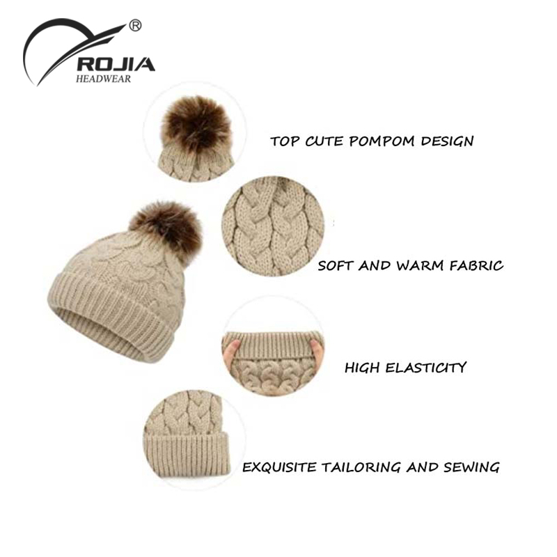 Wholesale Custom Ladies Polyester Knitted Loop Solid Color Warm Winter Thick Beanie Hat Cap