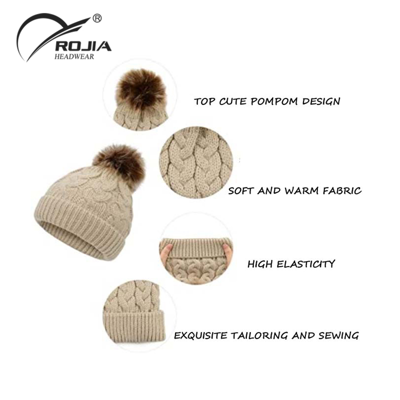 Wholesale Custom Ladies Polyester Knitted Loop Solid Color Warm Winter Thick Beanie Hat Cap