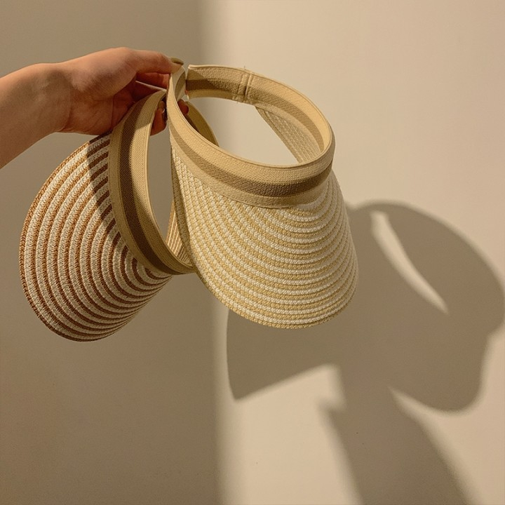 2022 New Style Simplicity Sun Visor Hats UV Protection Big Brim Straw Cap Summer Beach Sunscreen Visor Hat