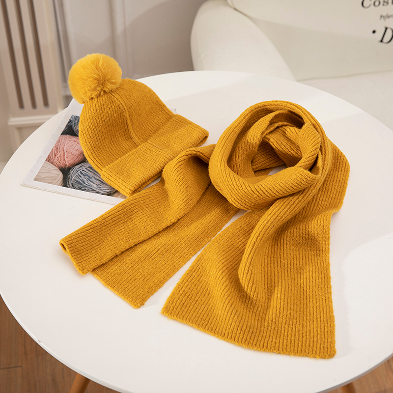 Factory Supply Warm Winter Knit Pom Pom Beanie Hat And Scarf Set, 2-Pieces Winter Knitted Set for Men And Women
