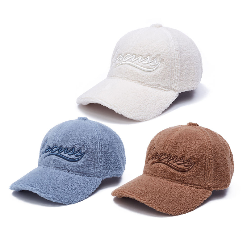 Winter Faux Lamb Wool Fur Baseball Cap Warm Sporty Hats Custom Embroidery