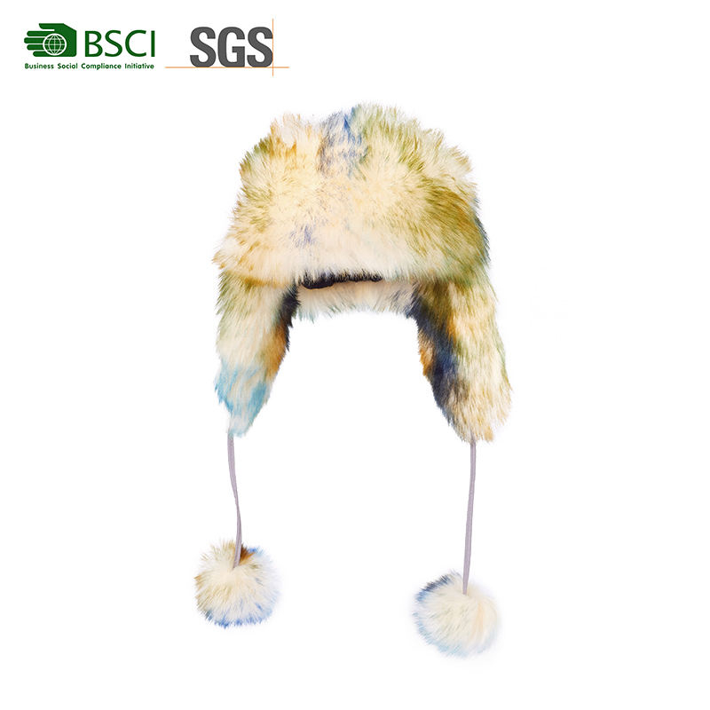 Winter Faux Fur Knitted Russian Hat with Earflap Waterproof Ski Trapper Hats for Sports Party Fishing Synthetic Fur Hat