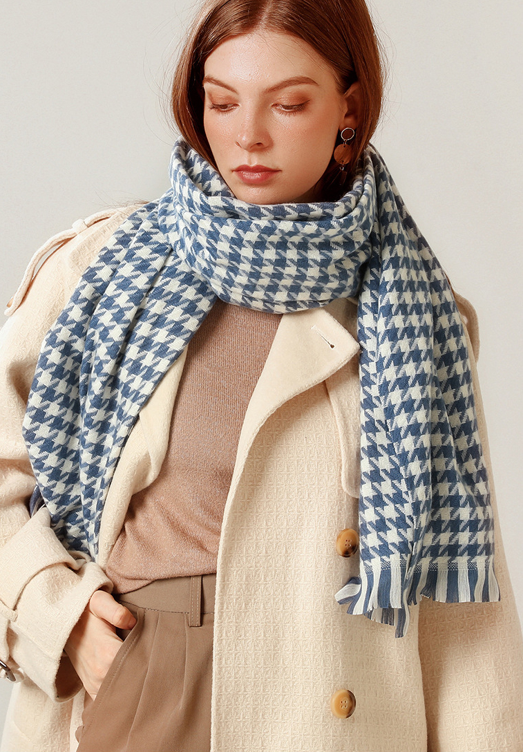 Hot Style Sale Cashmere High End Big Women Autumn Winter Warm Checked Stoles Double-sided Wool Scarves And Shawl