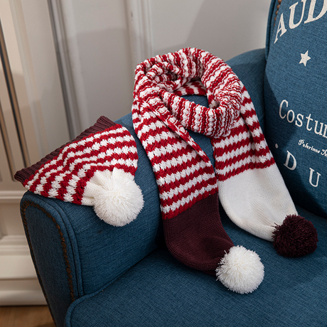 Hot Sale Korean Style Winter Hat And Scarf Set Two-pieces Set Warm Wool Knit Hat with POM POM And Wool Thickened Cotton Protector