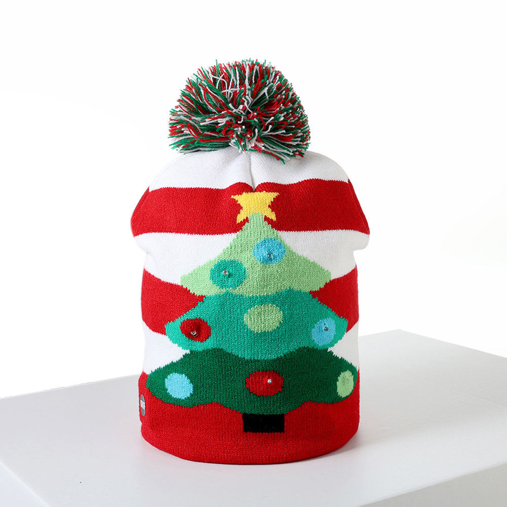LED Light Ugly Christmas Beanie Knitted Santa Hat with Cartoon and Camouflage Pattern for New Year Party Accessories