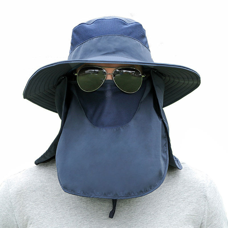 Outdoor UV Protection Sun Hats Couples Light String Bucket Fishing Bucket Hat With Face and Neck Cover for Men Sports Caps Plain