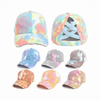 Fashion Custom Embroidery Logo Cotton Worn Out 6 Panel Ponytail Sports Hats Tie-Dyed Streetwear Crossed Ponytail Baseball Caps