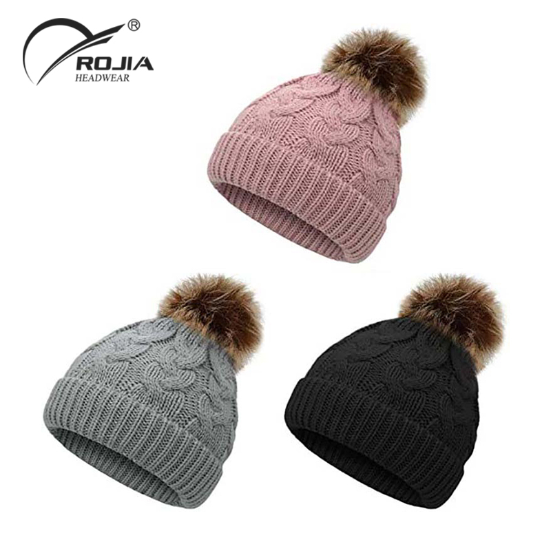 Wholesale Custom Ladies Polyester Knitted Loop Solid Color Warm Winter Thick Beanie Hat Cap