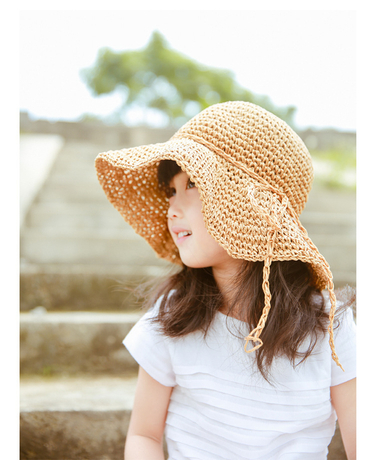 Hipster Atmosphere Summer Artistic Ribbon Bow Straw Hat Beach Holiday Sunshade Soft Beach Straw Hat for Women Child Travelling 