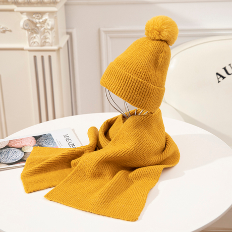 Factory Supply Warm Winter Knit Pom Pom Beanie Hat And Scarf Set, 2-Pieces Winter Knitted Set for Men And Women
