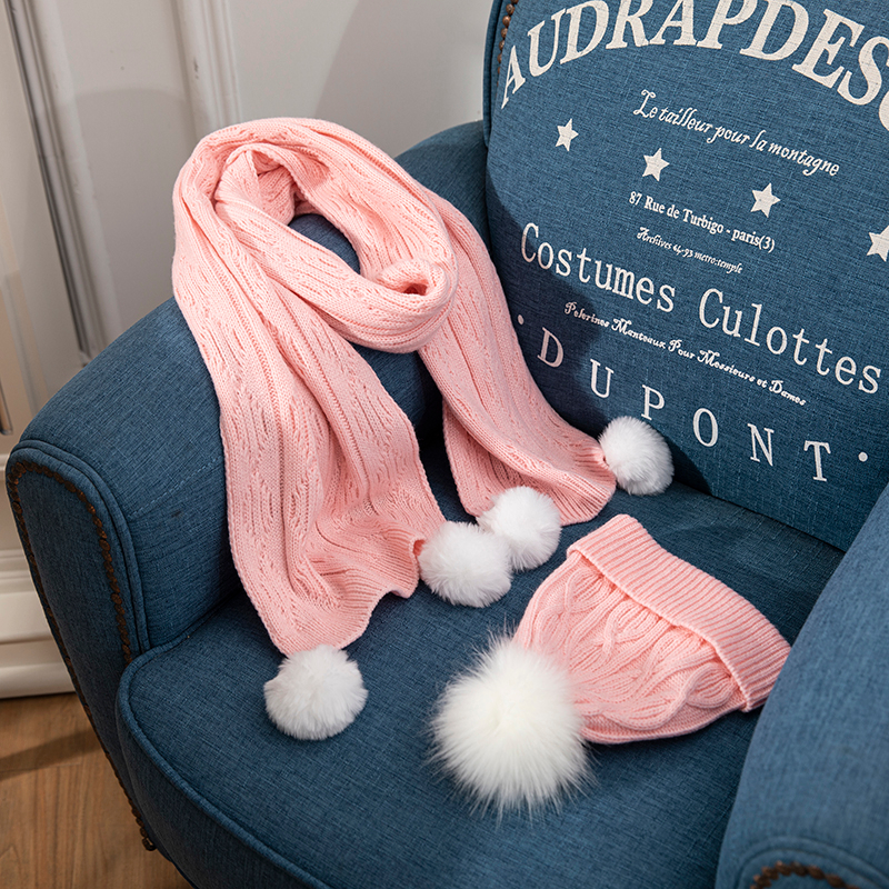 OEM Manufacture Classic Pink Wholesale Winter Sets Plain Children Girls Knitted Fashion Scarf And Hat·set