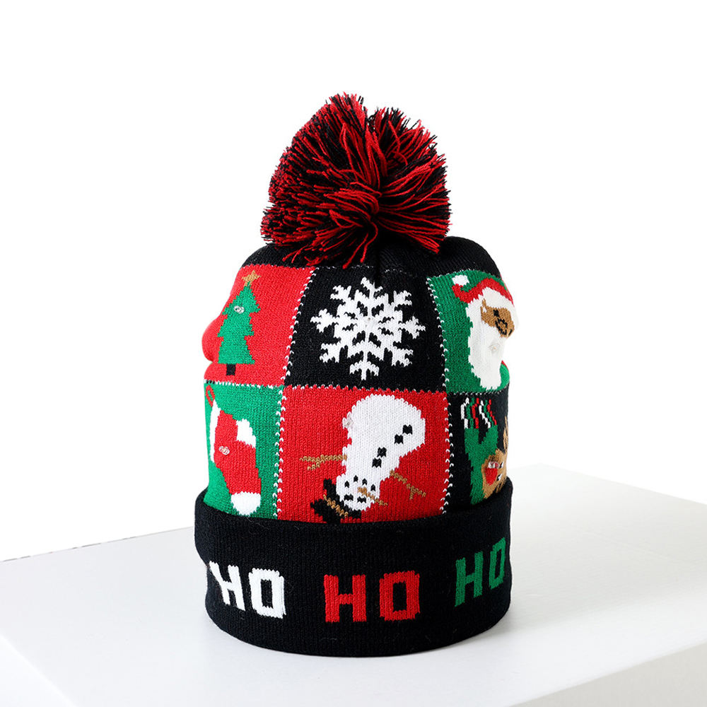 LED Light Ugly Christmas Beanie Knitted Santa Hat with Cartoon and Camouflage Pattern for New Year Party Accessories