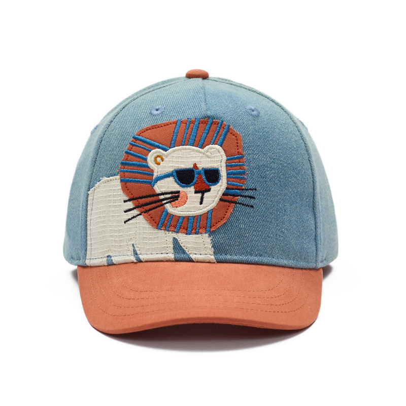 Custom Kids 5 Panels Fashion Cartoon Lion Curved Brim Plush Structured Baseball Cap