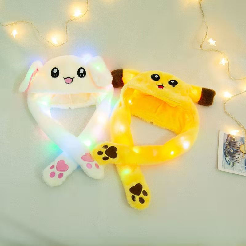 Autumn Winter Cute Bunny Beanie Hat with Moving Ears 3D Embroidered Long Fur Hat for Beach or Business Scene