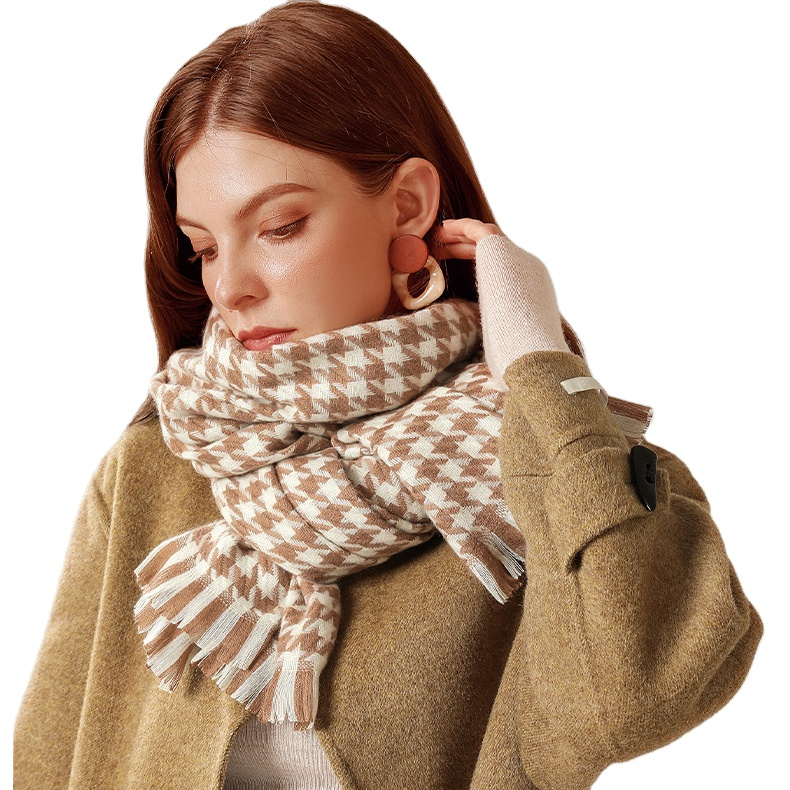 Hot Style Sale Cashmere High End Big Women Autumn Winter Warm Checked Stoles Double-sided Wool Scarves And Shawl