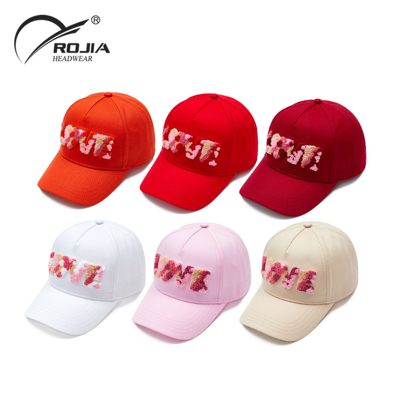 5-Panel Letter Terry Towel 3D Embroidery Unisex Baseball Cap Hat Outdoor Face Small Curved Eaves Back Design Hook-and-Loop Strap