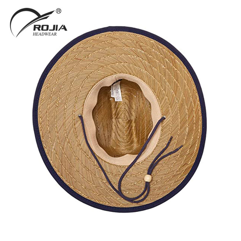 Summer Sunshade Natural Lifeguard Straw Hats Custom Logo Patch Surf Safari Straw Hat