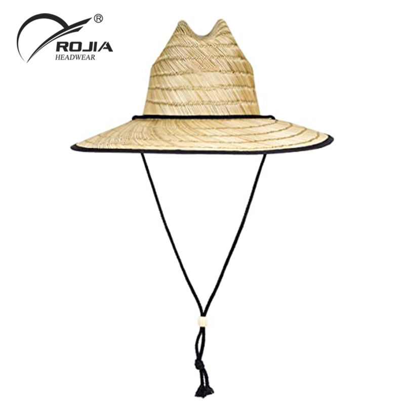 Summer Sunshade Natural Lifeguard Straw Hats Custom Logo Patch Surf Safari Straw Hat