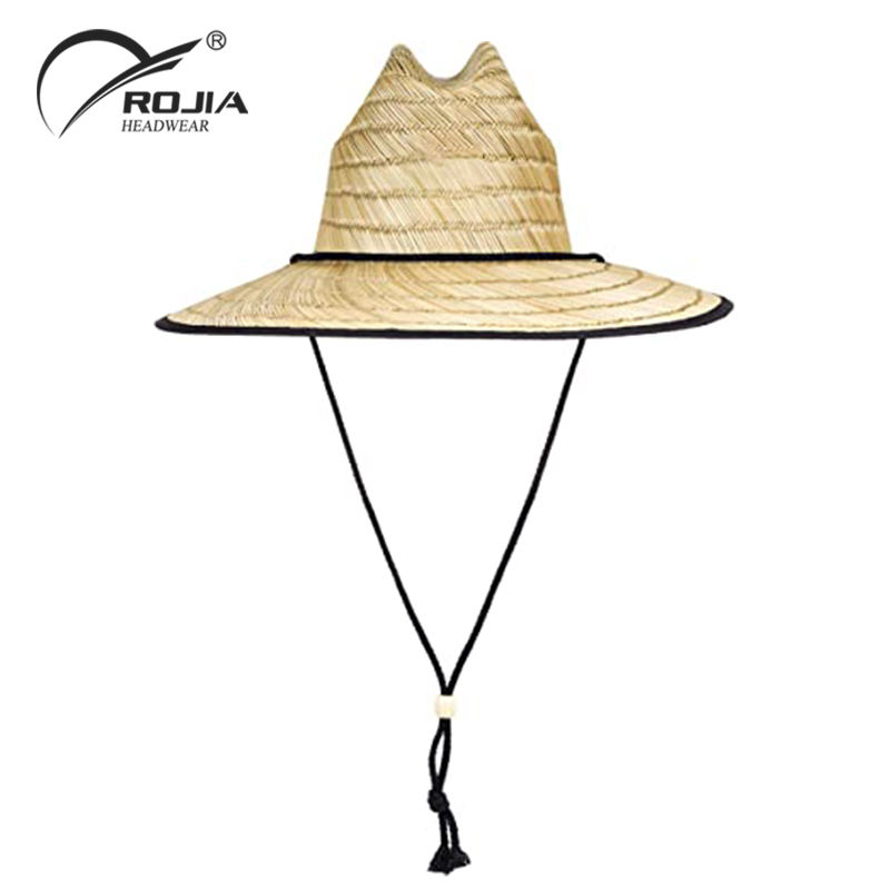Summer Sunshade Natural Lifeguard Straw Hats Custom Logo Patch Surf Safari Straw Hat