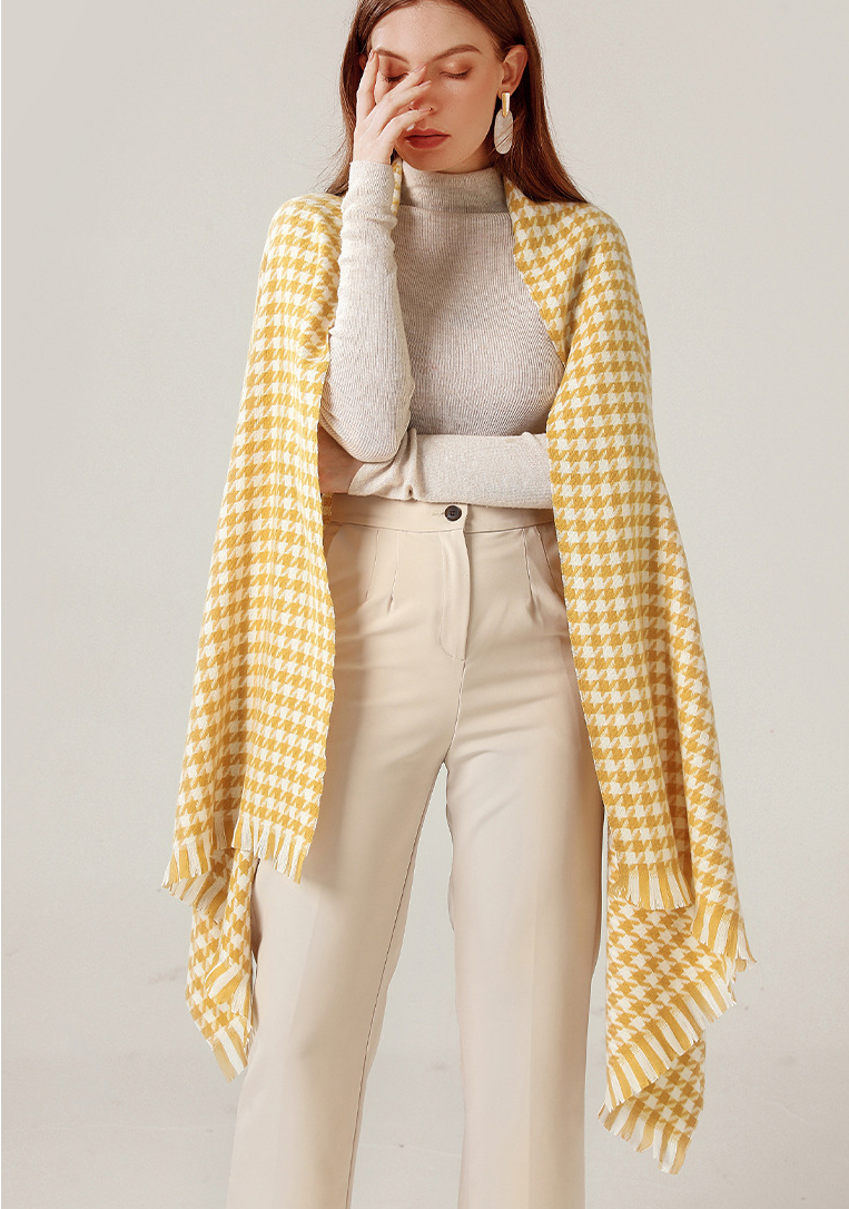 Hot Style Sale Cashmere High End Big Women Autumn Winter Warm Checked Stoles Double-sided Wool Scarves And Shawl
