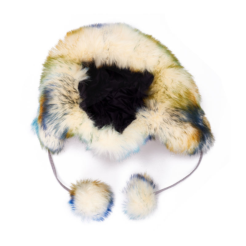 Winter Faux Fur Knitted Russian Hat with Earflap Waterproof Ski Trapper Hats for Sports Party Fishing Synthetic Fur Hat