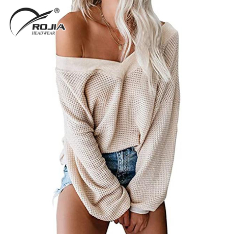 Quality Women Girl Spring Thick V Neck Streetwear Cotton Oversized Pullover Knit Sweater