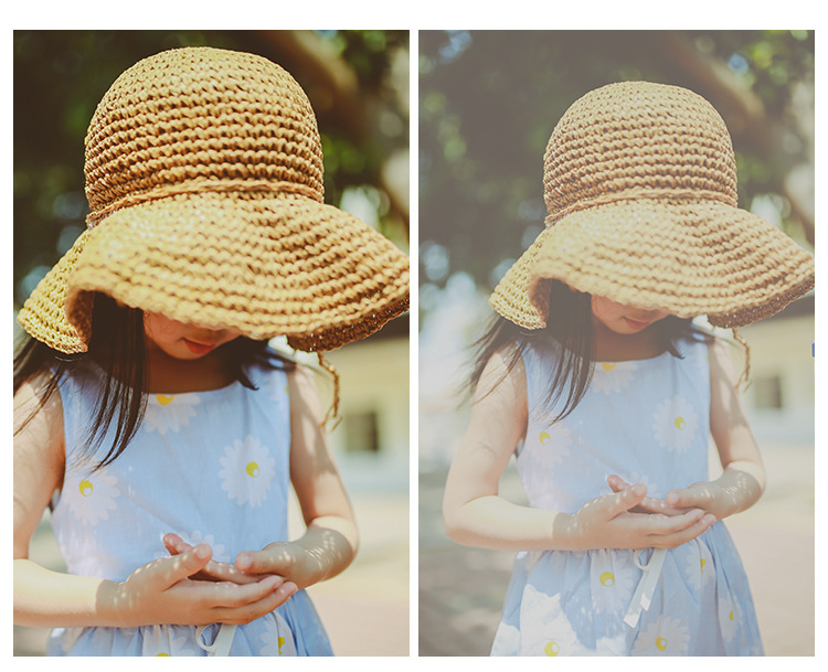 Ultraviolet-proof Summer Fashion Ribbon Bow Straw Hat Beach Holiday Sunscreen Block Folding Beach Straw Hat for Women Child Travelling 
