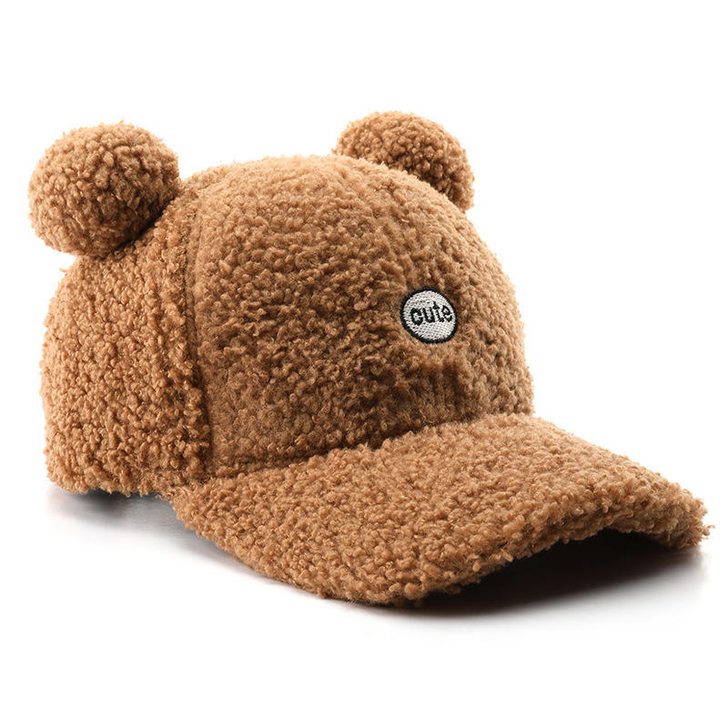 Fashion Winter Sherpa Fur Hat for Girl Custom Cute Baseball Bear Fur Cap Wool Felts Hats